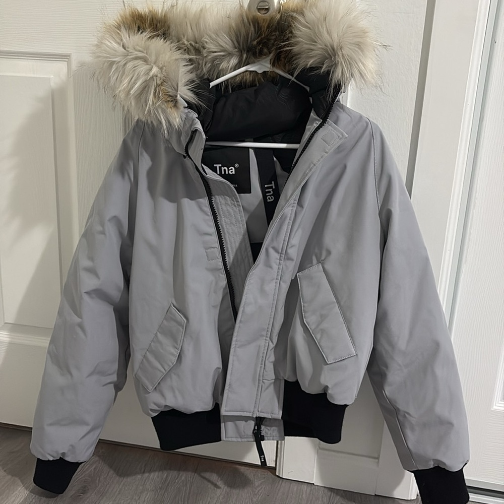 Aritzia Tna Gray Jacket with Fur Hood - super warm!